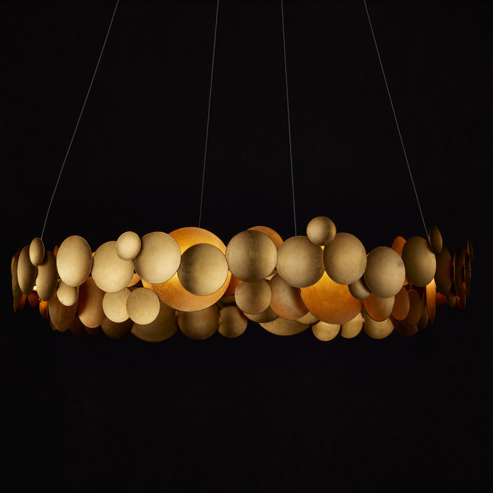 Люстра круглая из многослойных золотых дисков Metal Disc Chandelier