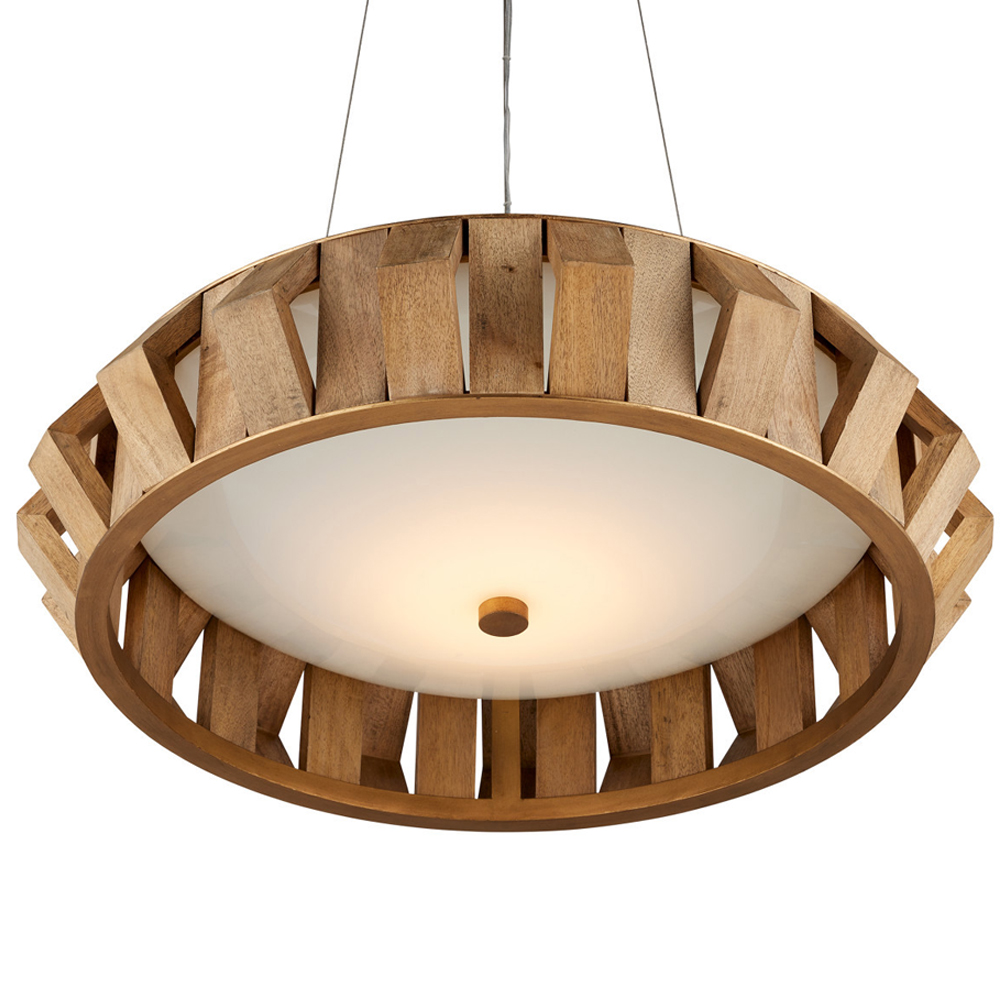 Люстра круглая из толстых деревянных реек Wooden Slats