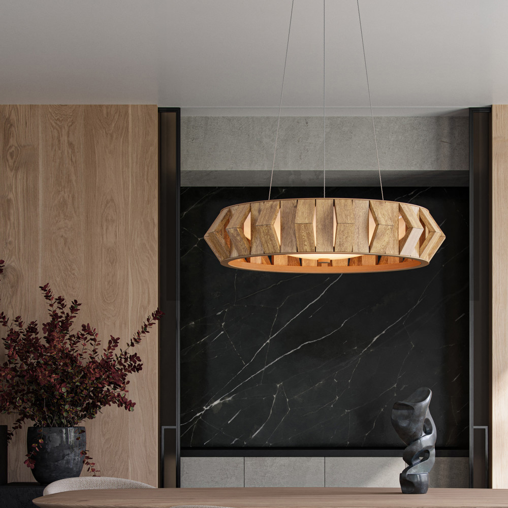 Люстра круглая из толстых деревянных реек Wooden Slats