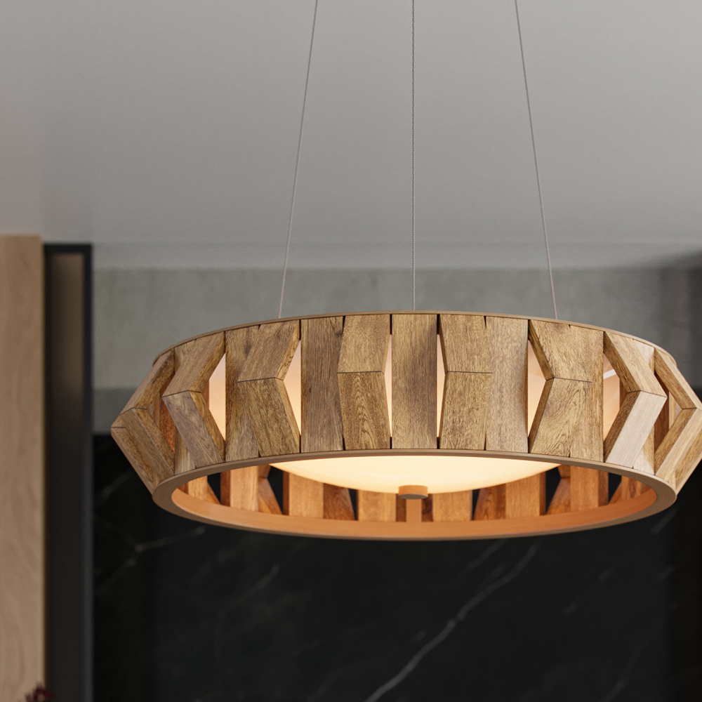 Люстра круглая из толстых деревянных реек Wooden Slats