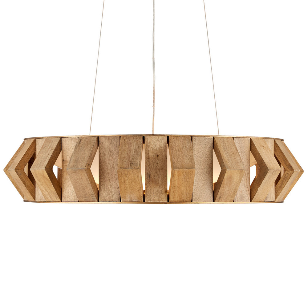 Люстра круглая из толстых деревянных реек Wooden Slats