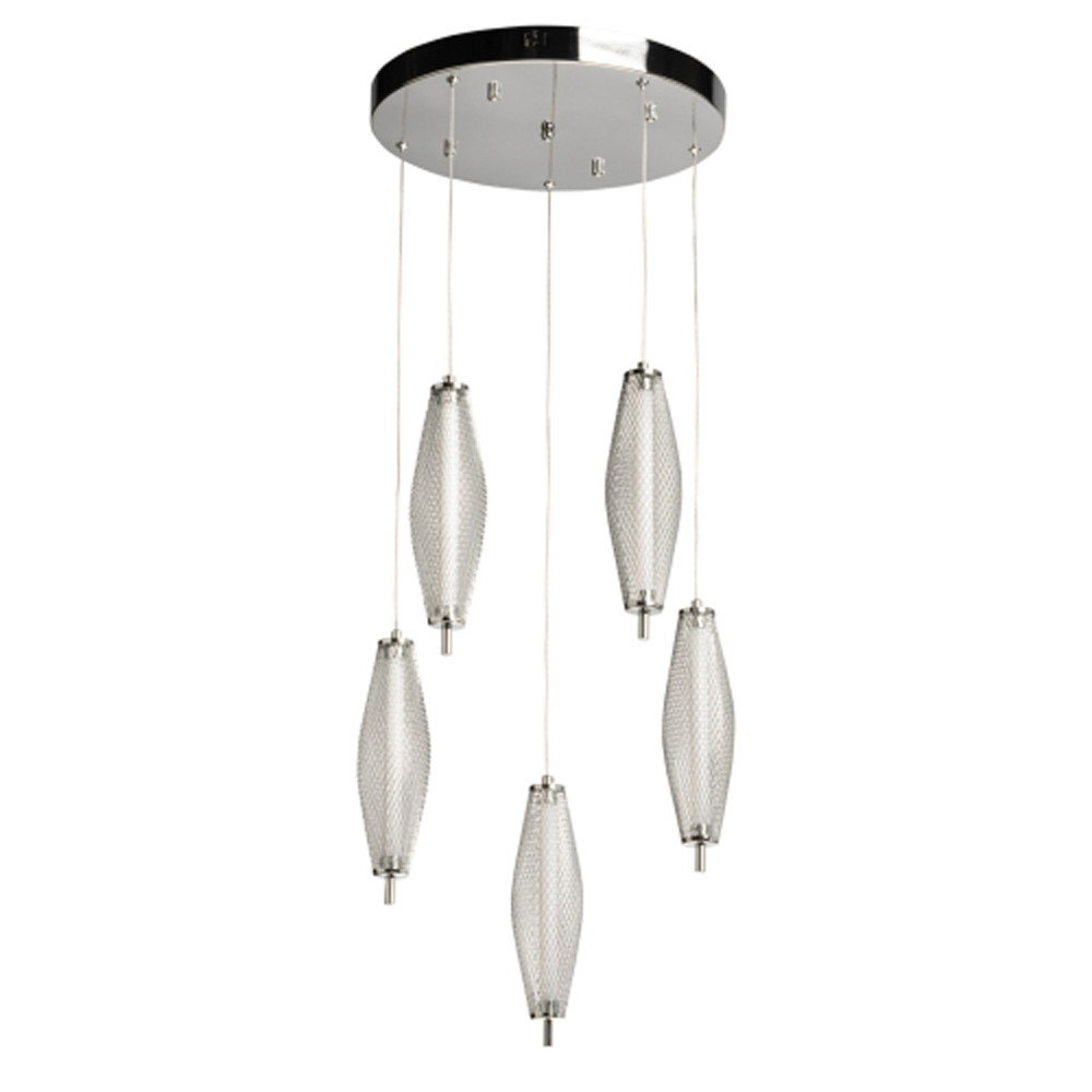 Люстра круглая каскадня с 5-ю плафонами из металлической сетки Mesh Lampshade Lighting