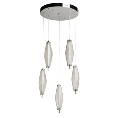 Люстра круглая каскадня с 5-ю плафонами из металлической сетки Mesh Lampshade Lighting