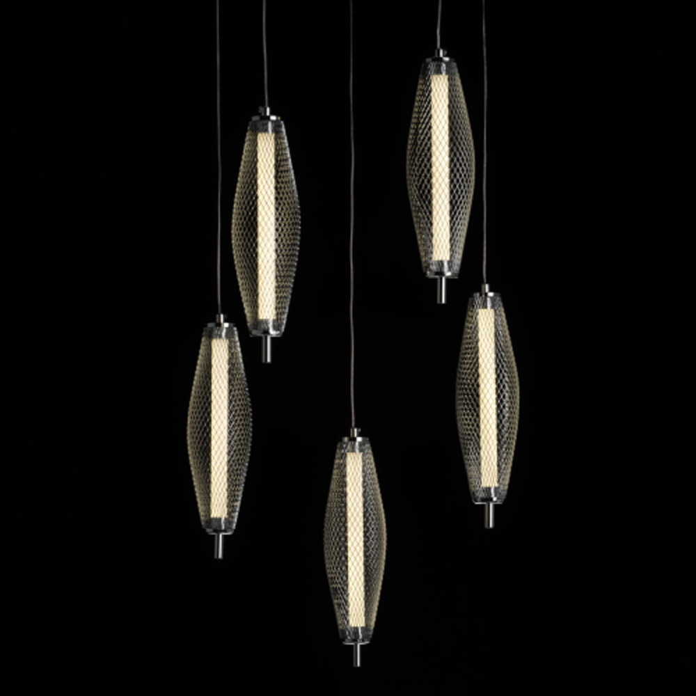 Люстра круглая каскадня с 5-ю плафонами из металлической сетки Mesh Lampshade Lighting