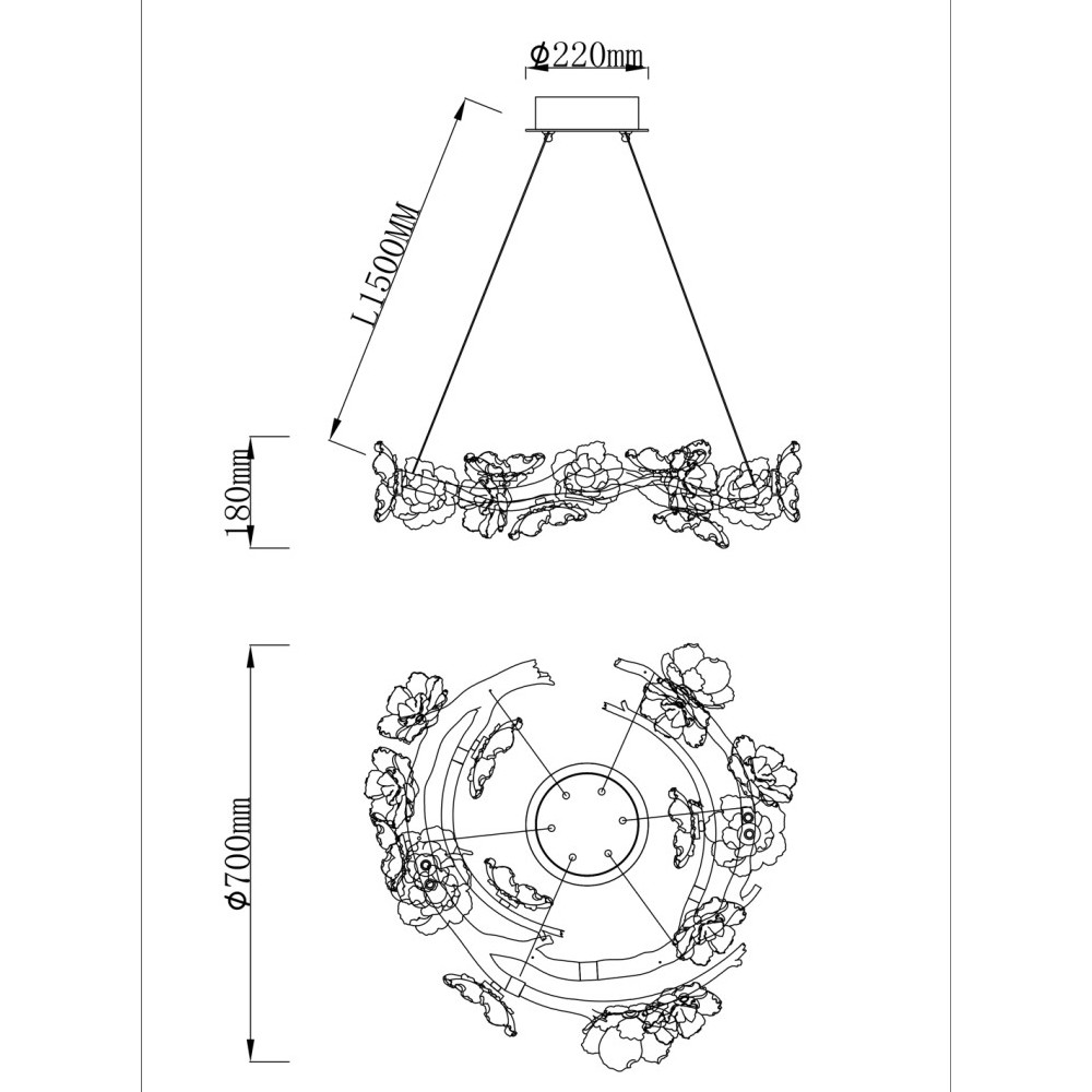Люстра круглая на золотом каркасе с цветочным декором Miscellaneous herbs