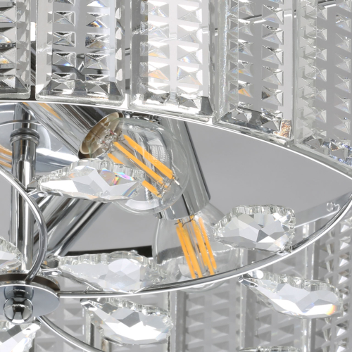 Люстра круглая на цепи цвета хром с прозрачными рельефными хрустальными пластинами Textured Glass Chandelier