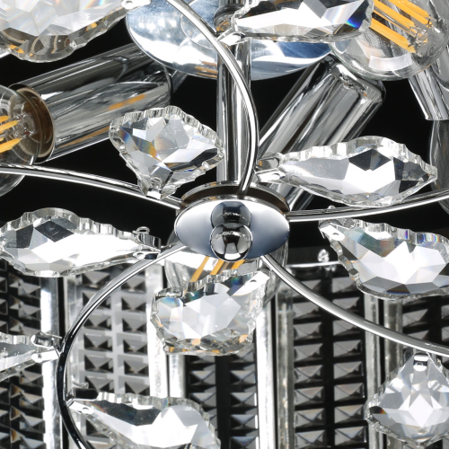 Люстра круглая на цепи цвета хром с прозрачными рельефными хрустальными пластинами Textured Glass Chandelier