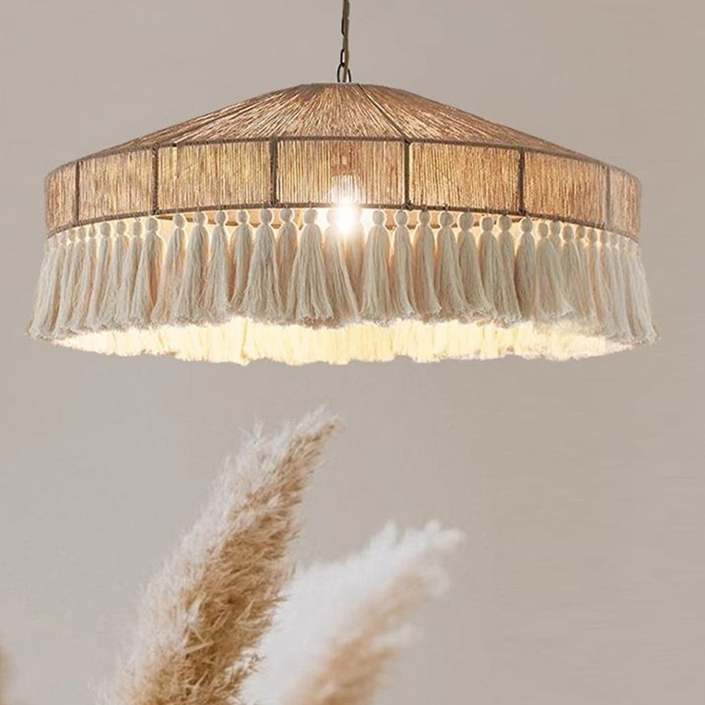 Люстра круглая плетеная с кисточками Dome Sun Glow