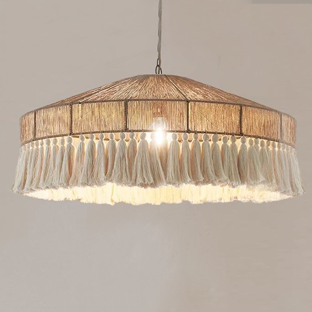 Люстра круглая плетеная с кисточками Dome Sun Glow