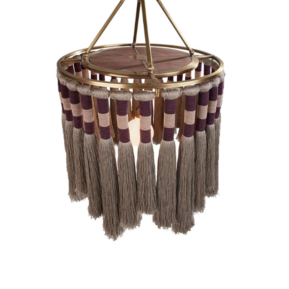 Люстра круглая плетеная с кисточками Walnut Chandelier Tassels Boho Style