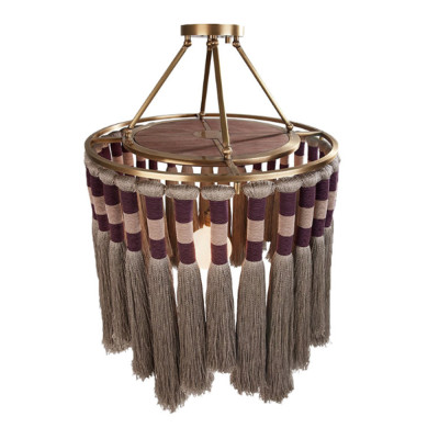 Люстра круглая плетеная с кисточками Walnut Chandelier Tassels Boho Style
