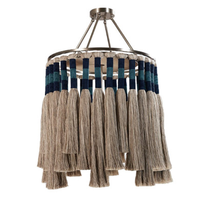Люстра круглая плетеная с кисточками цвета серый дуб Boho Tassel Chandelier