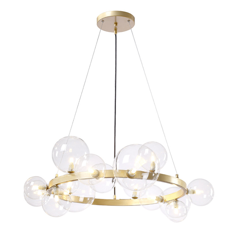 Люстра круглая подвесная с 15-ю прозрачными шарообразными плафонами из стекла Iona chandelier