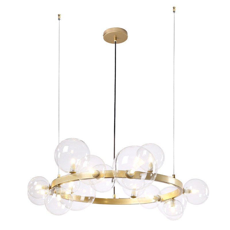 Люстра круглая подвесная с 15-ю прозрачными шарообразными плафонами из стекла Iona chandelier