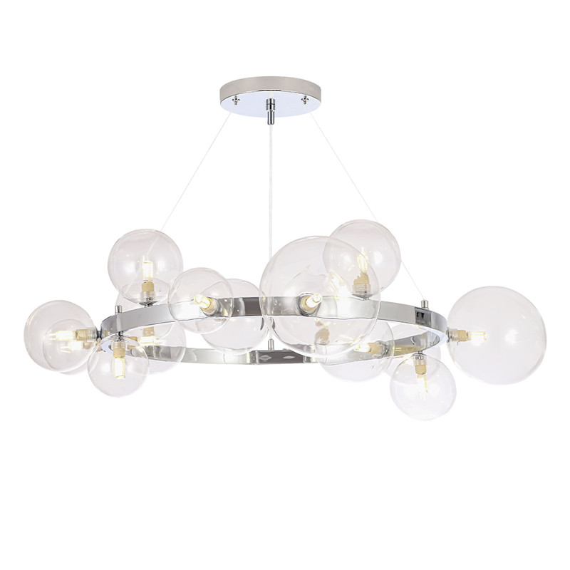 Люстра круглая подвесная с 15-ю прозрачными шарообразными плафонами из стекла Iona chandelier