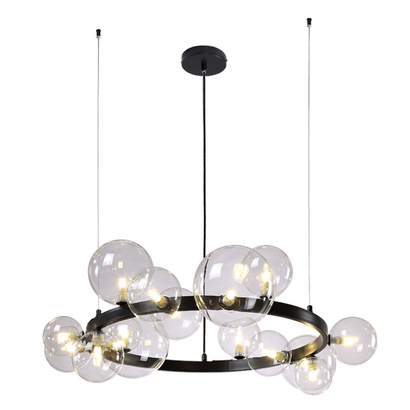 Люстра круглая подвесная с 15-ю прозрачными шарообразными плафонами из стекла Iona chandelier