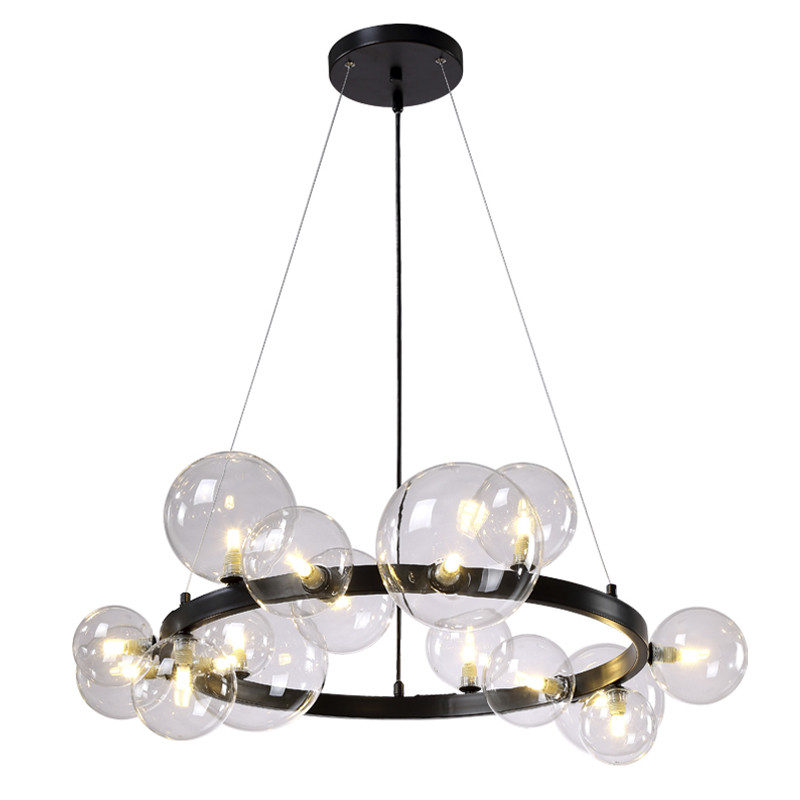 Люстра круглая подвесная с 15-ю прозрачными шарообразными плафонами из стекла Iona chandelier