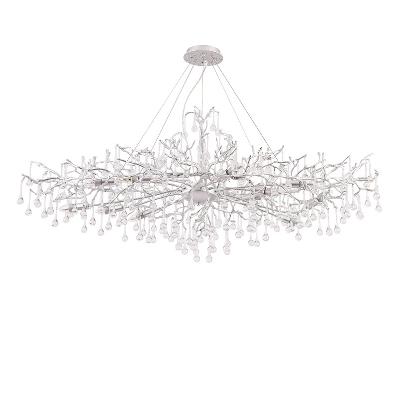 Люстра круглая подвесная с декором в виде ветвей и прозрачных подвесок из стекла в форме капель Droplet Chandelier