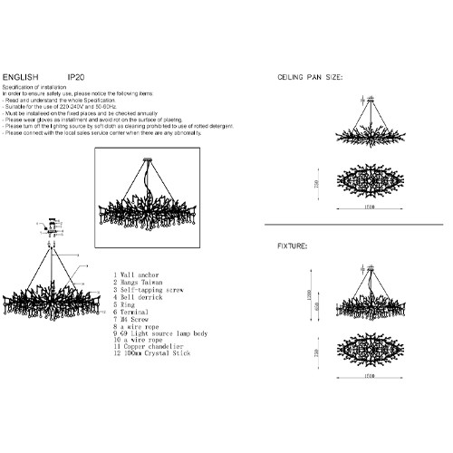 Люстра круглая подвесная с декором в виде ветвей и прозрачных подвесок из стекла в форме капель Droplet Chandelier