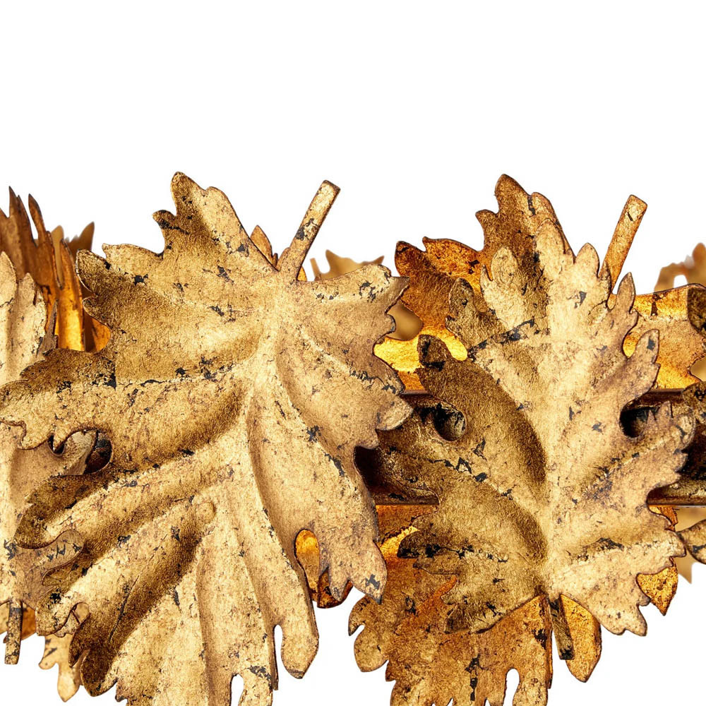 Люстра круглая с декором в виде листьев дуба золотого цвета Autumn Leaves
