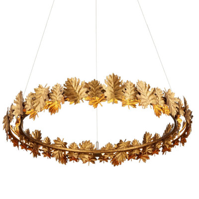 Люстра круглая с декором в виде листьев дуба золотого цвета Autumn Leaves