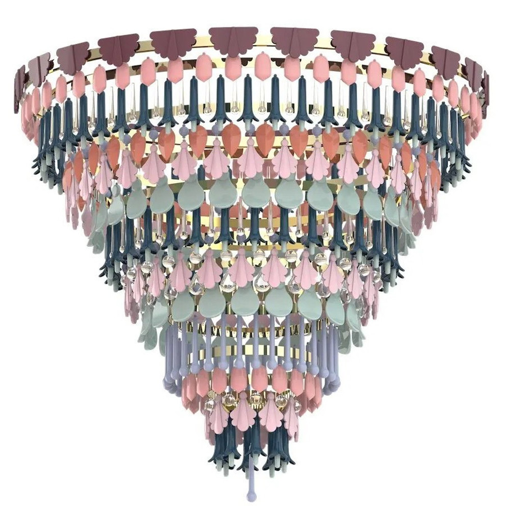 Люстра круглая с декором из разноцветных элементов в виде листьев Changing Seasons