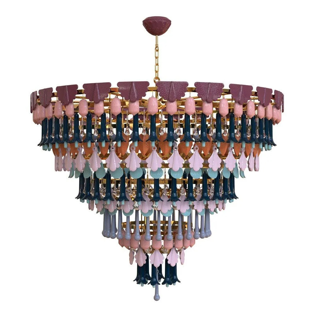 Люстра круглая с декором из разноцветных элементов в виде листьев Changing Seasons