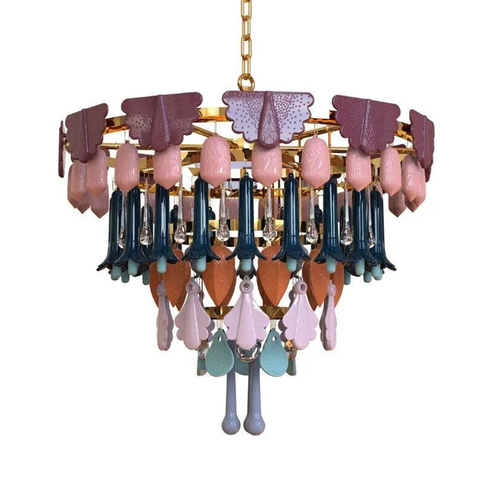 Люстра круглая с декором из разноцветных элементов в виде листьев Changing Seasons