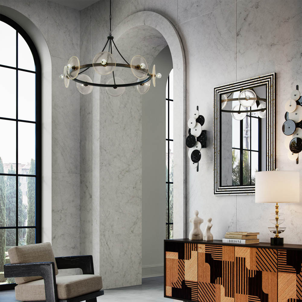 Люстра круглая с литыми стеклянными дисками Olympe Glass Chandelier