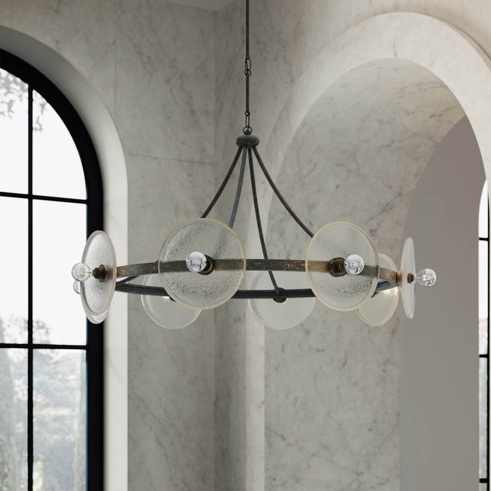 Люстра круглая с литыми стеклянными дисками Olympe Glass Chandelier