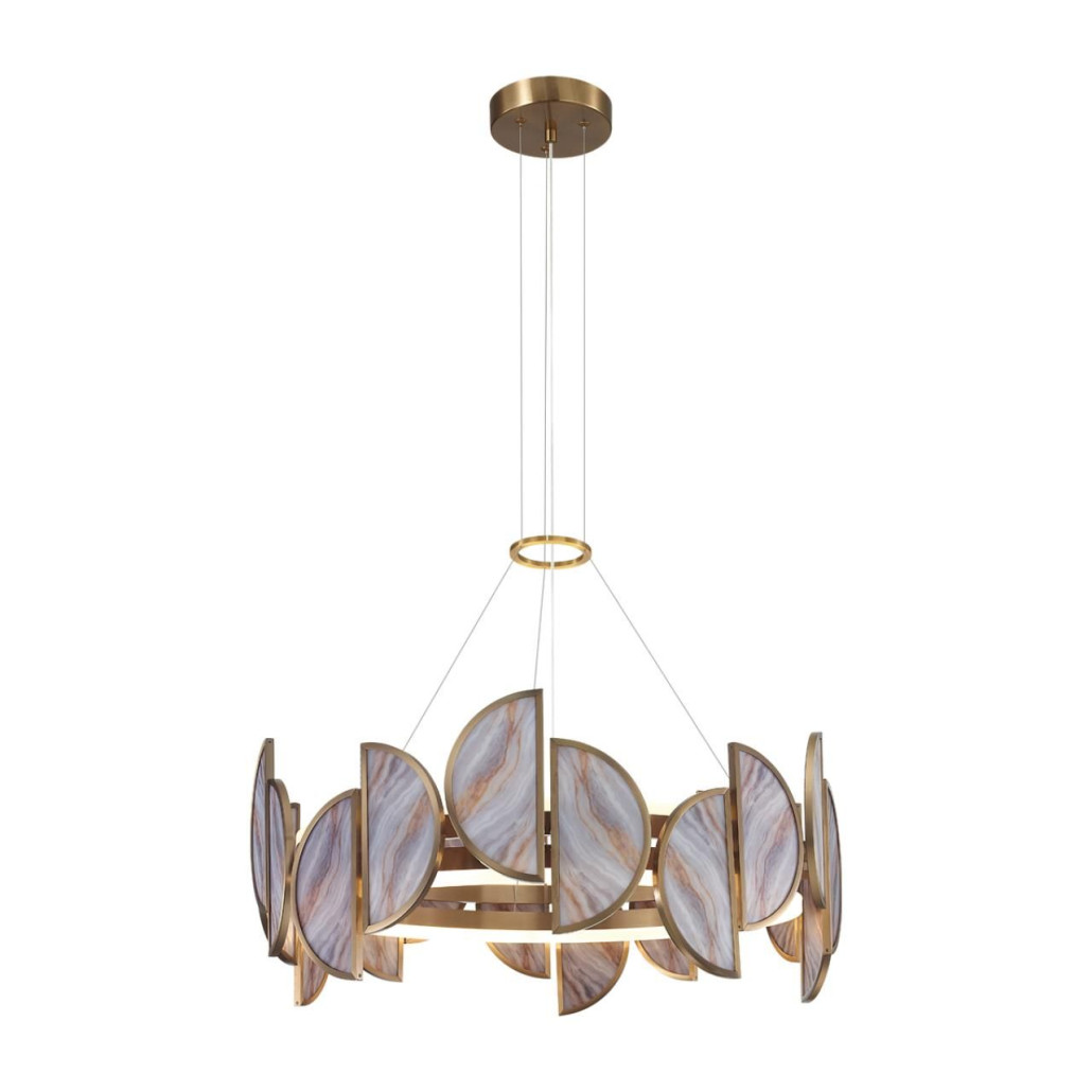 Люстра круглая с полукруглыми плафонами из искусственного алебастра в бронзовой оправе Marbella