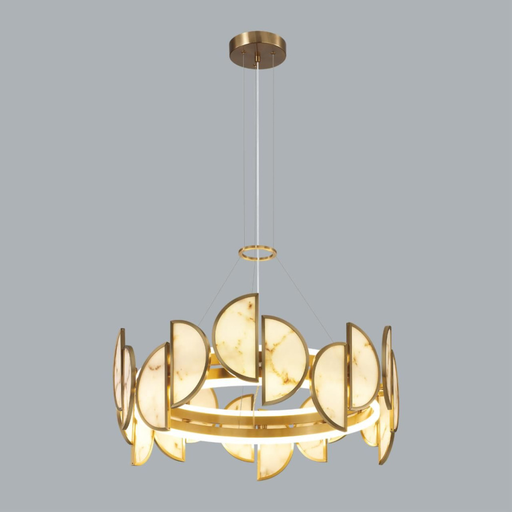 Люстра круглая с полукруглыми плафонами из искусственного алебастра в бронзовой оправе Marbella