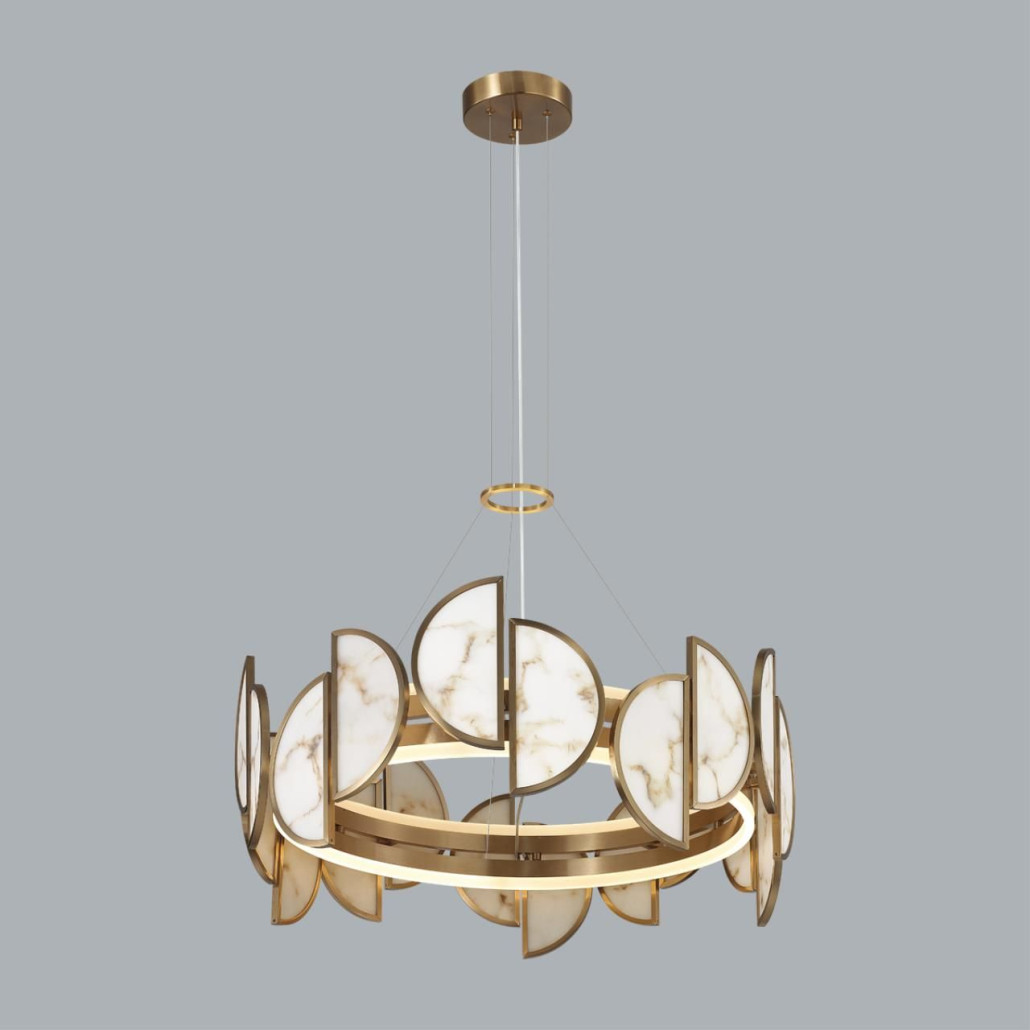 Люстра круглая с полукруглыми плафонами из искусственного алебастра в бронзовой оправе Marbella
