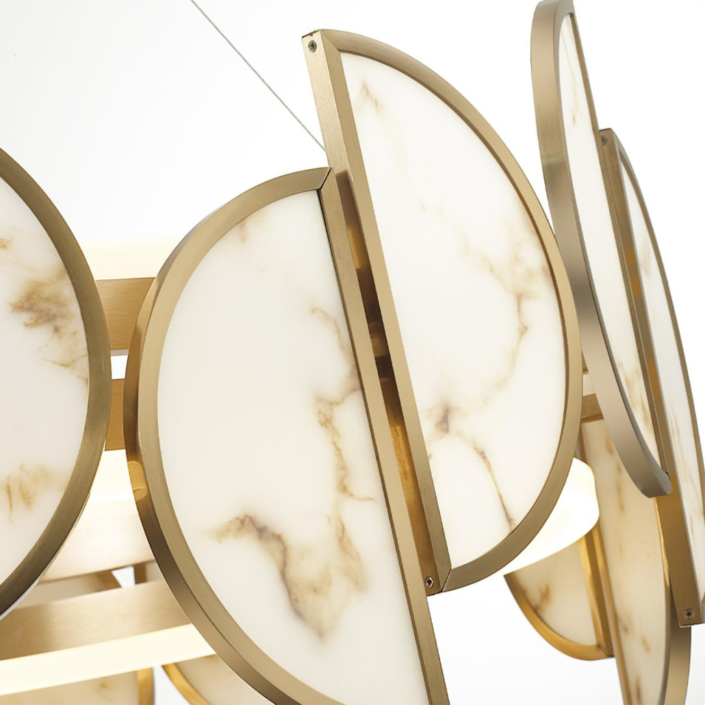 Люстра круглая с полукруглыми плафонами из искусственного алебастра в бронзовой оправе Marbella