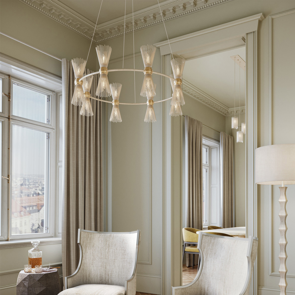 Люстра круглая с фактурными абажурами из тонких металлических палочек Wild Thorns