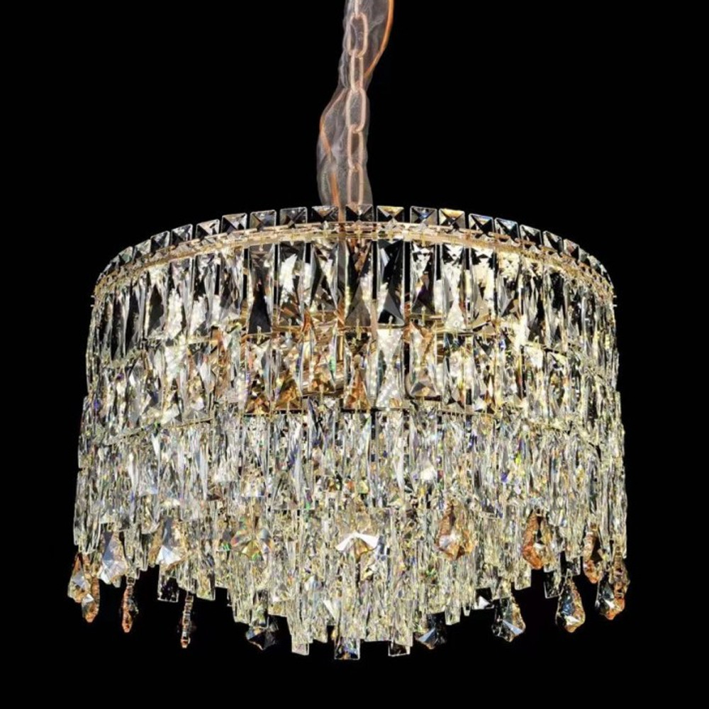 Люстра круглая с хрустальными подвесками на золотистом каркасе Roul Crystal Light