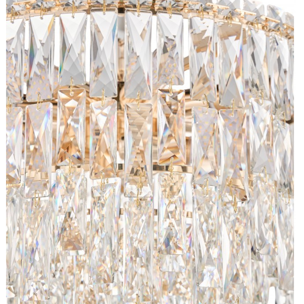 Люстра круглая с хрустальными подвесками на золотистом каркасе Roul Crystal Light