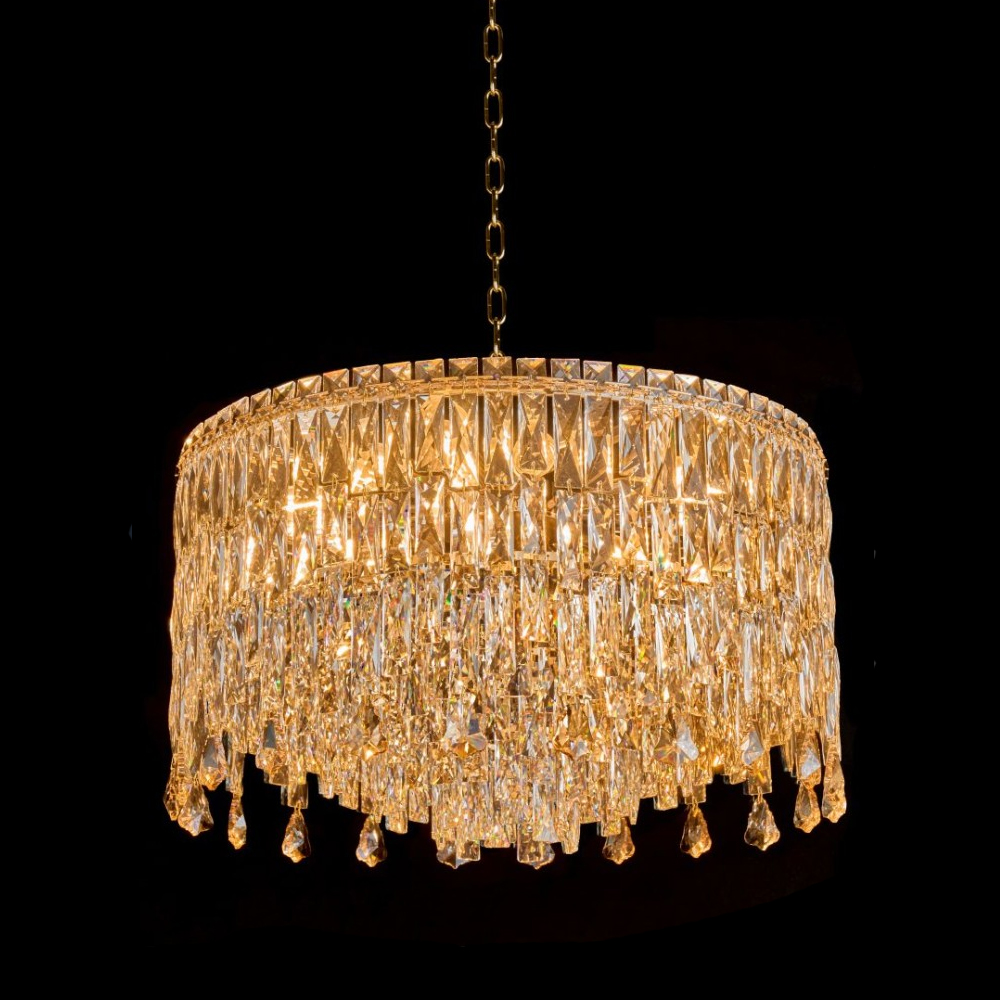 Люстра круглая с хрустальными подвесками на золотистом каркасе Roul Crystal Light