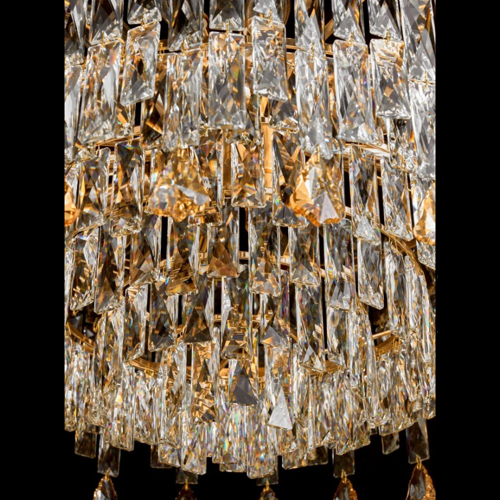 Люстра круглая с хрустальными подвесками на золотистом каркасе Roul Crystal Light