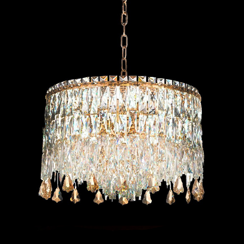 Люстра круглая с хрустальными подвесками на золотистом каркасе Roul Crystal Light