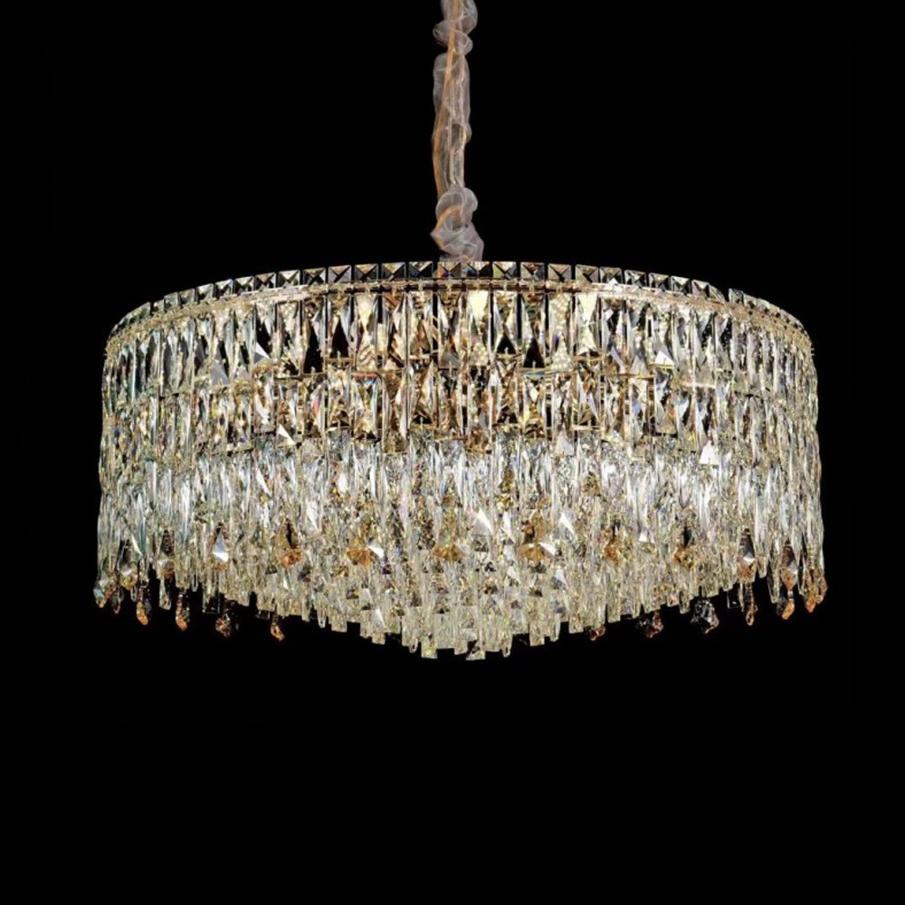 Люстра круглая с хрустальными подвесками на золотистом каркасе Roul Crystal Light