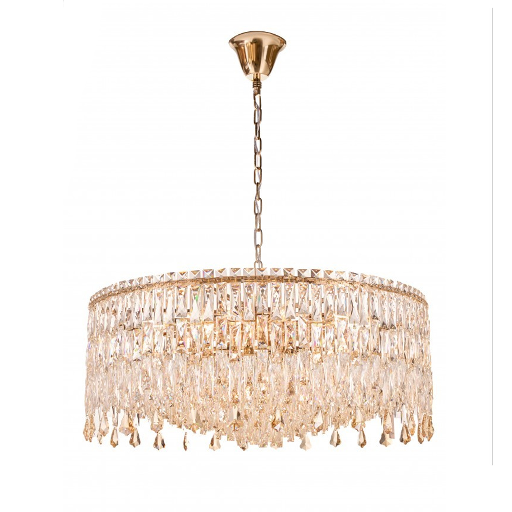 Люстра круглая с хрустальными подвесками на золотистом каркасе Roul Crystal Light