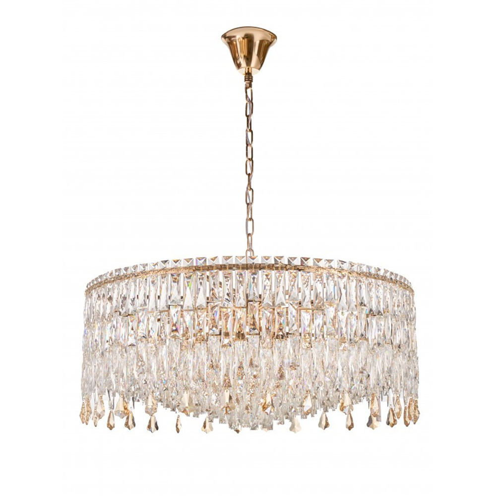 Люстра круглая с хрустальными подвесками на золотистом каркасе Roul Crystal Light