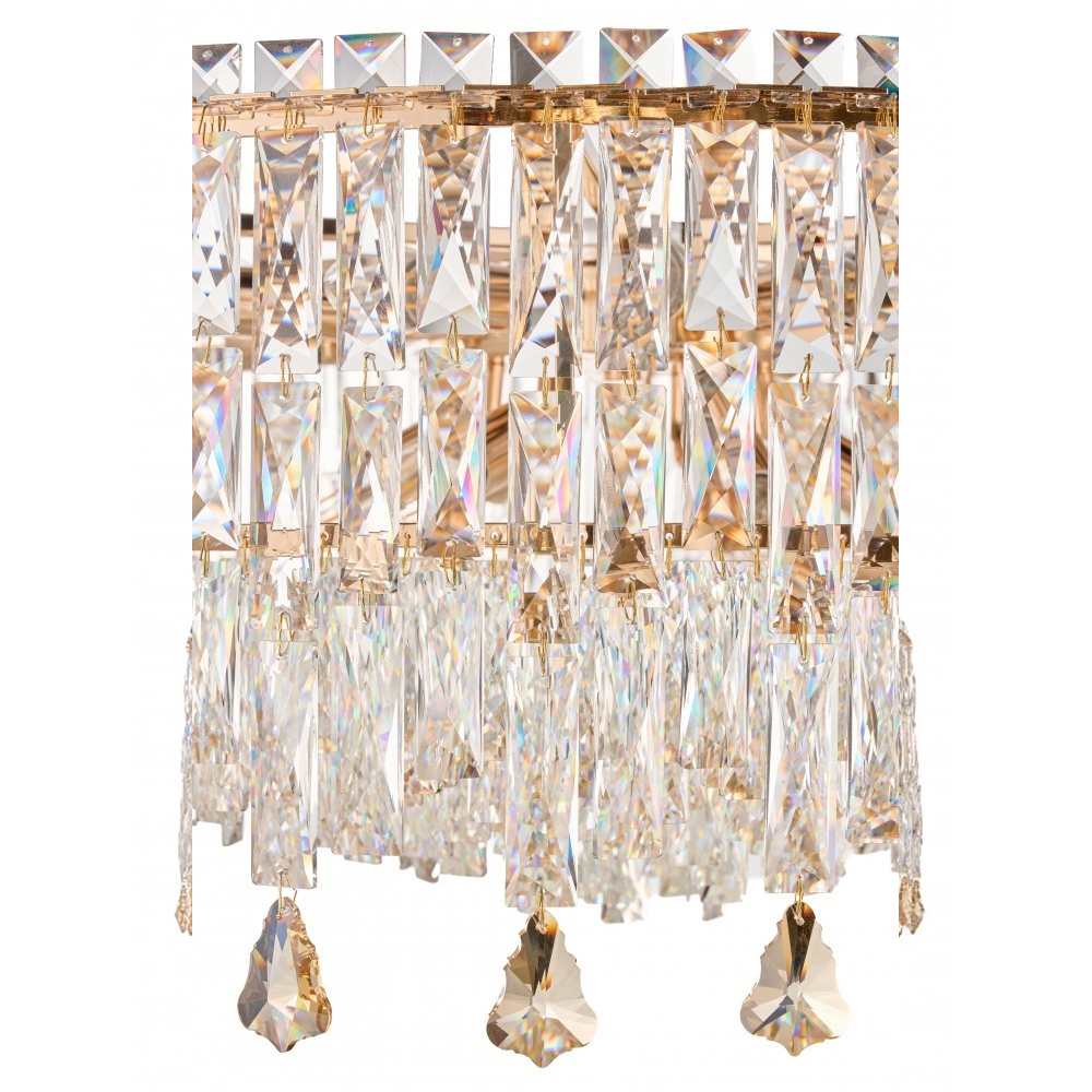 Люстра круглая с хрустальными подвесками на золотистом каркасе Roul Crystal Light