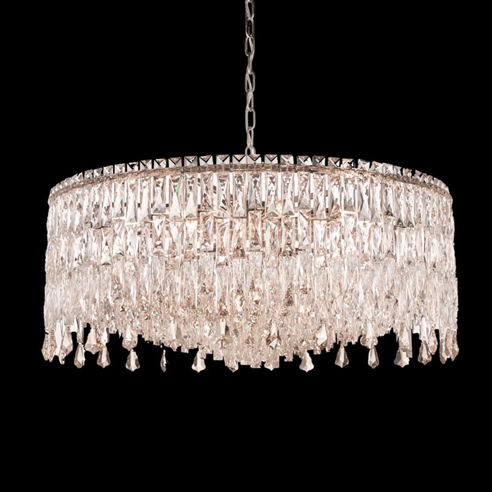 Люстра круглая с хрустальными подвесками на серебряном каркасе Roul Crystal Light