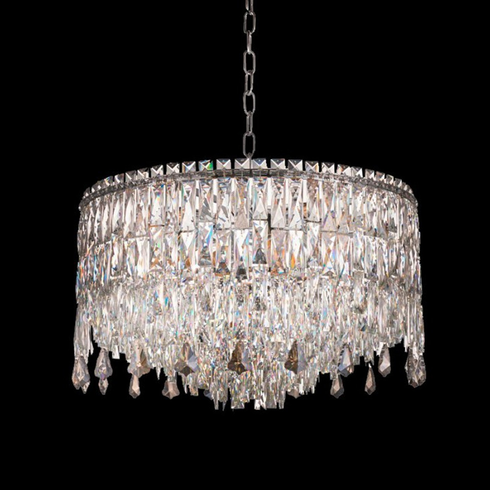 Люстра круглая с хрустальными подвесками на серебряном каркасе Roul Crystal Light
