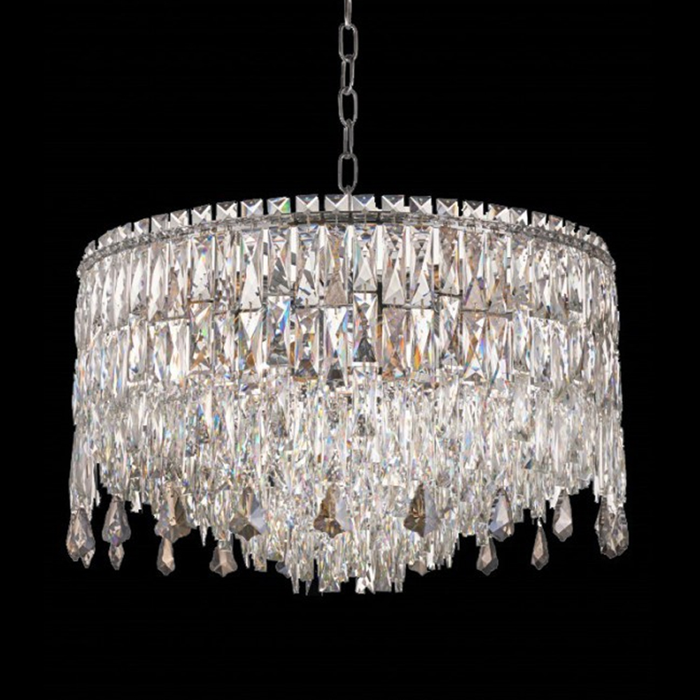 Люстра круглая с хрустальными подвесками на серебряном каркасе Roul Crystal Light
