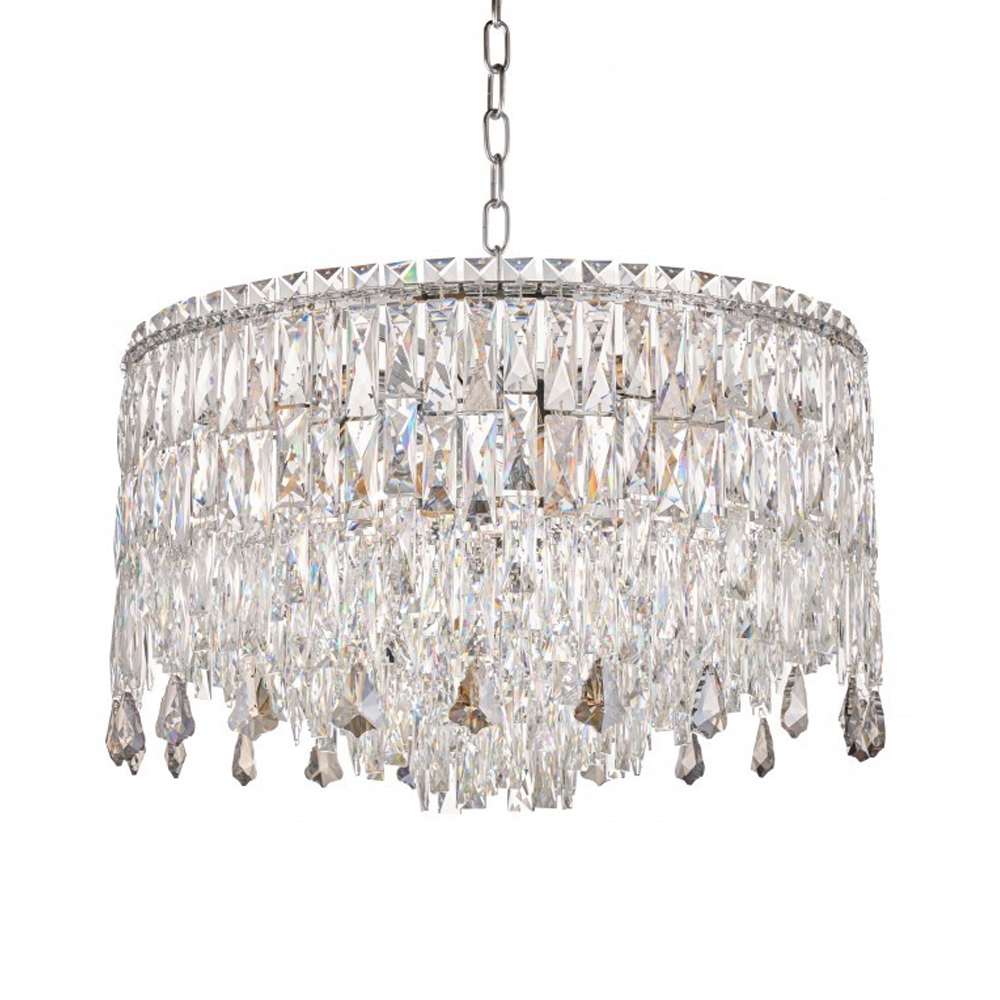 Люстра круглая с хрустальными подвесками на серебряном каркасе Roul Crystal Light