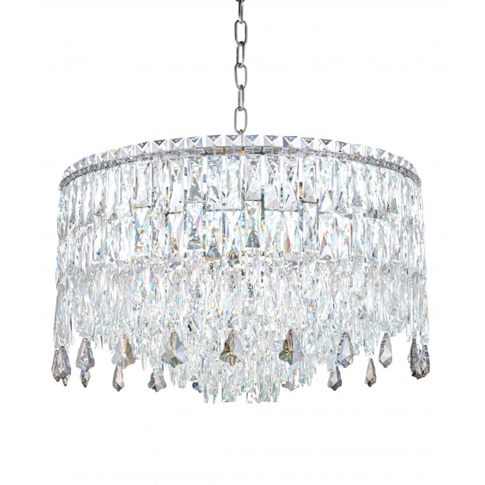 Люстра круглая с хрустальными подвесками на серебряном каркасе Roul Crystal Light