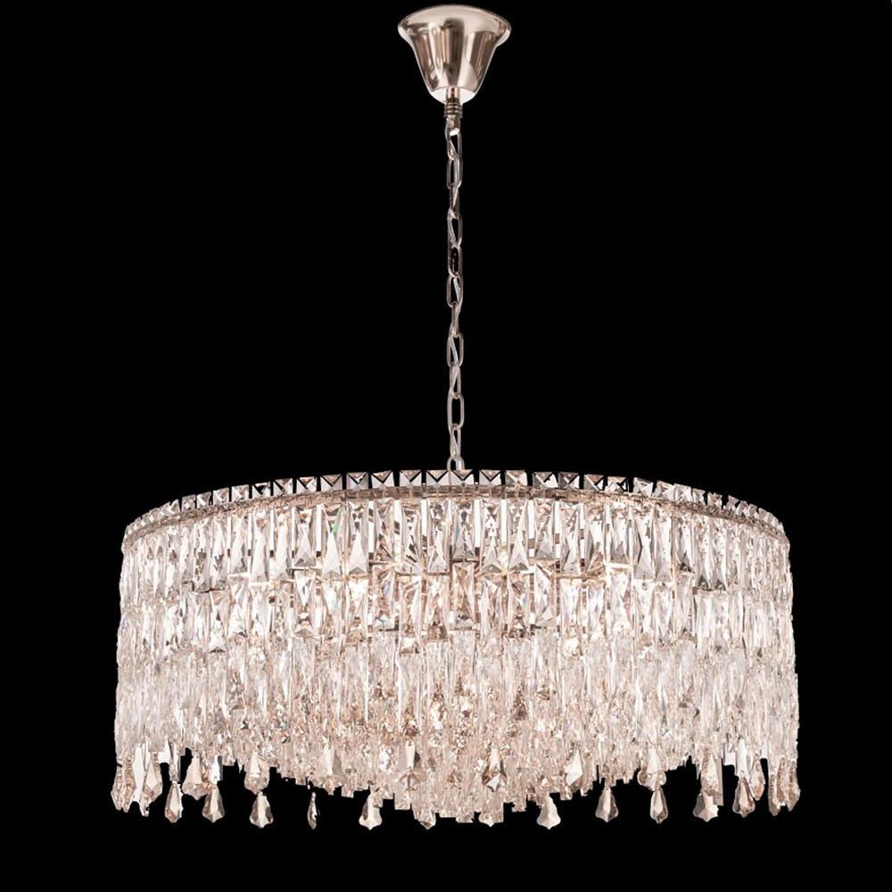 Люстра круглая с хрустальными подвесками на серебряном каркасе Roul Crystal Light